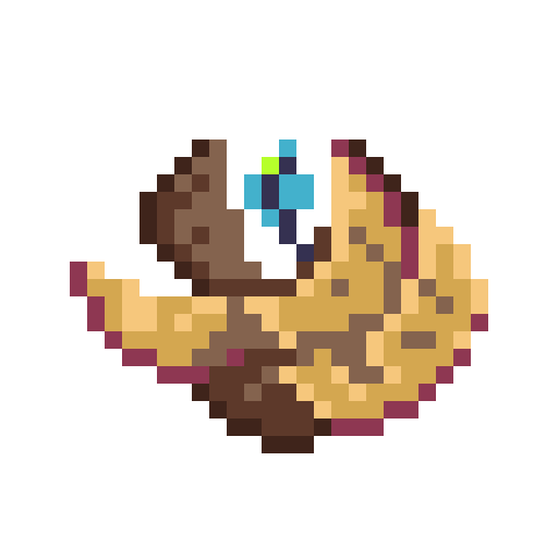 a logo for the game Dispossessed depicting a blossom-shaped confection carved from apple slices